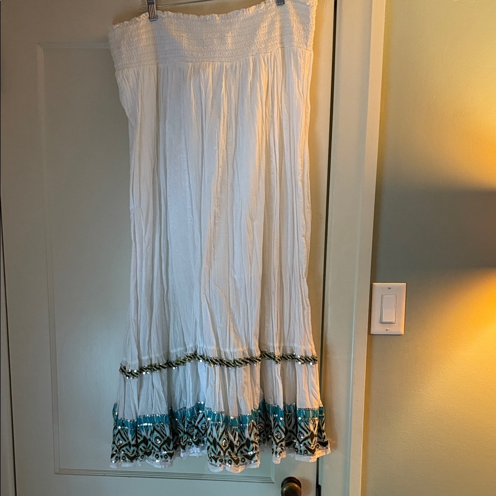 Lane Bryant White and Teal A-Line Skirt